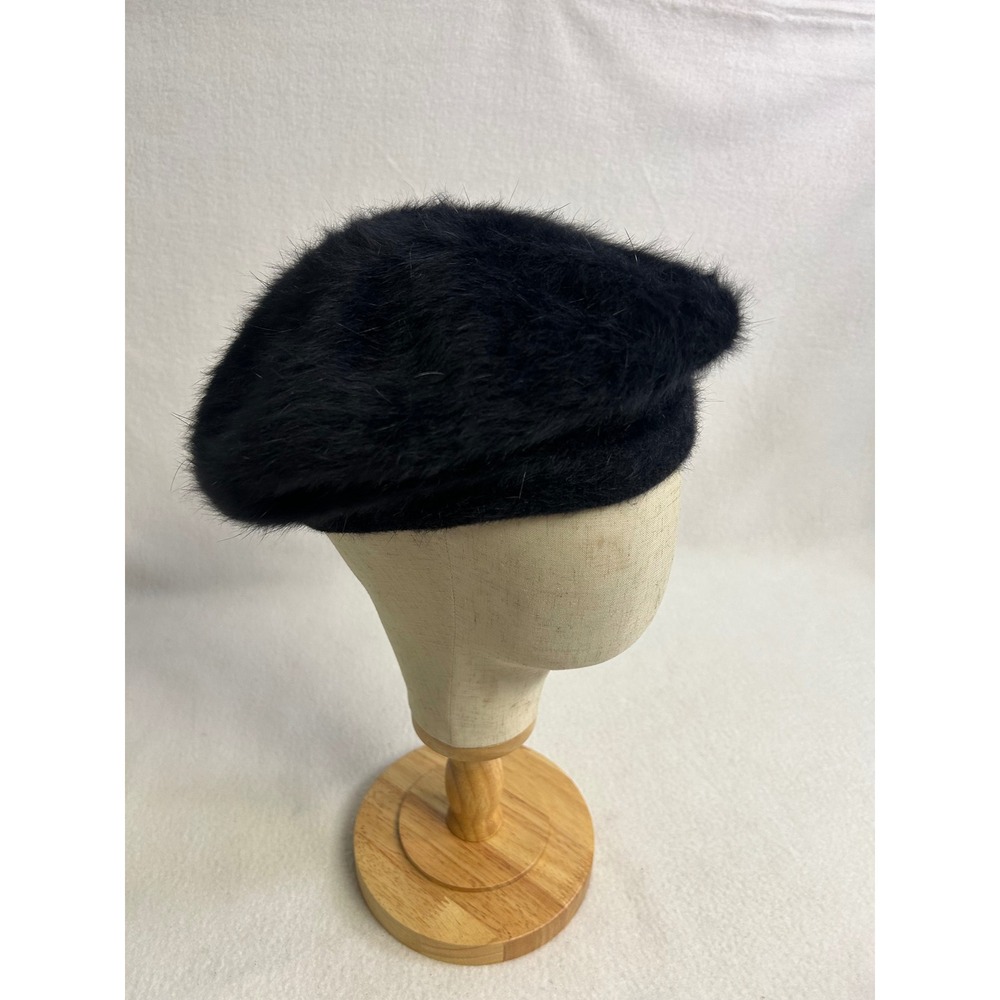 Parisian Chic Unbranded Womens OS Black 100% Angora Fuzzy Knit Beret Hat
